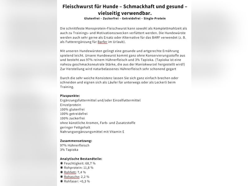 ⭐ Hundefutter Hundewurst Barf 95%-100% Fleischanteil direkt vom Schlachthof fast zu verschenken