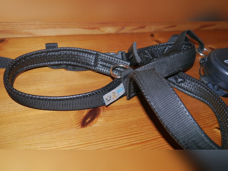 3tlg Hundemantel Fleeceoverall Gr. XL 55 cm Norwegergeschirr Neopren Limex Roll-Leine - J