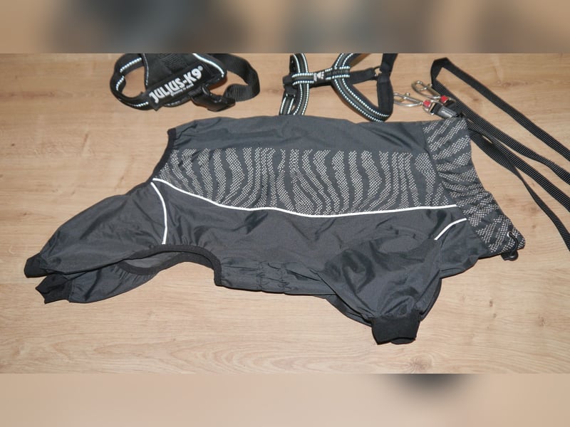 4tlg Hundegeschirr Julius K9 Gr. S Mini + Doppelleine + Regenmantel Hurtta - A