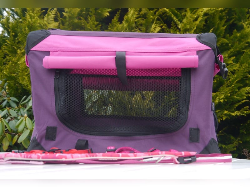 5tlg Hunde/Katze Transportfaltbox + Hundegeschirr Hunter + Leine + EzyDoc Hundehalsband – F
