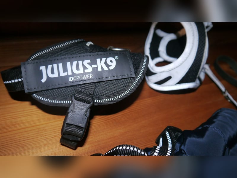 6tlg Hundebett + Julius K9 Geschirr Gr. 2XS Baby2 + Leine + Halsband + Hundemantel - N