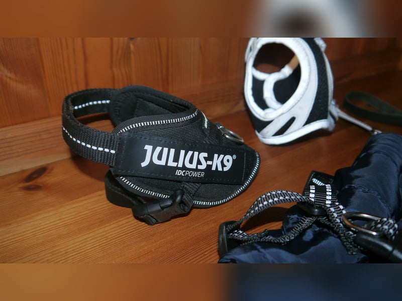 6tlg Hundebett + Julius K9 Geschirr Gr. 2XS Baby2 + Leine + Halsband + Hundemantel - N