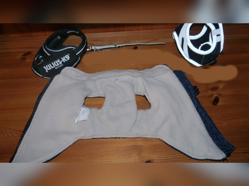 6tlg Hundebett + Julius K9 Geschirr Gr. 2XS Baby2 + Leine + Halsband + Hundemantel - N