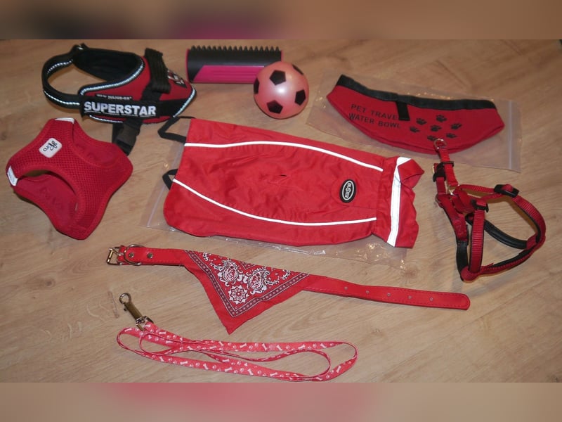 9tlg Hundegeschirr Julius K9 Gr. XS + Leine+ Wassernapf Outdoor+ Hunderegenmantel+ Haarentferner-D