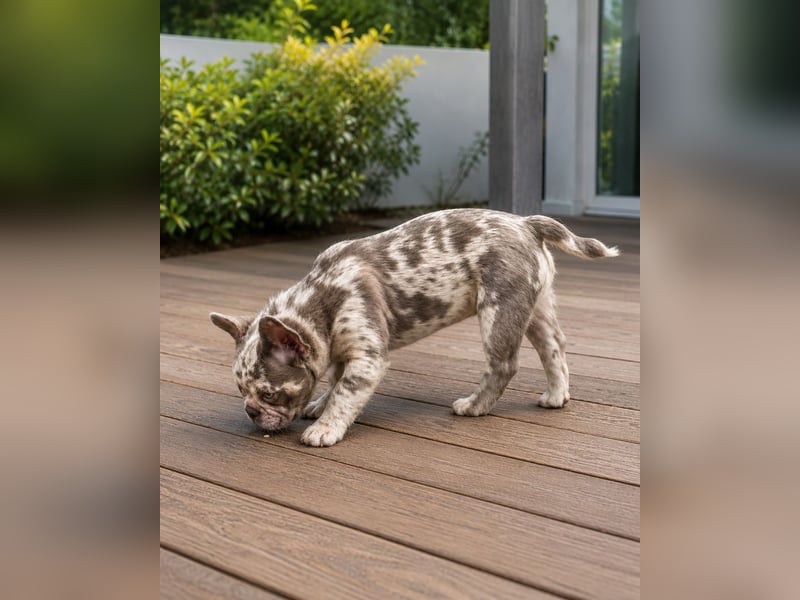Exklusiver Fluffy-Frenchie Rüde in Merle mit blauen Augen sucht sein Zuhause