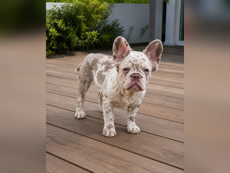 Exklusiver Fluffy-Frenchie Rüde in Merle mit blauen Augen sucht sein Zuhause