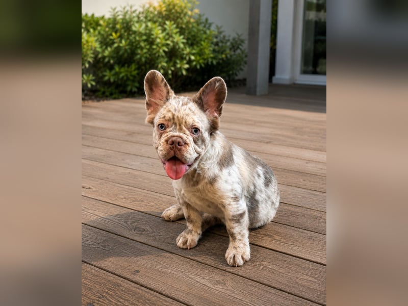 Exklusiver Fluffy-Frenchie Rüde in Merle mit blauen Augen sucht sein Zuhause