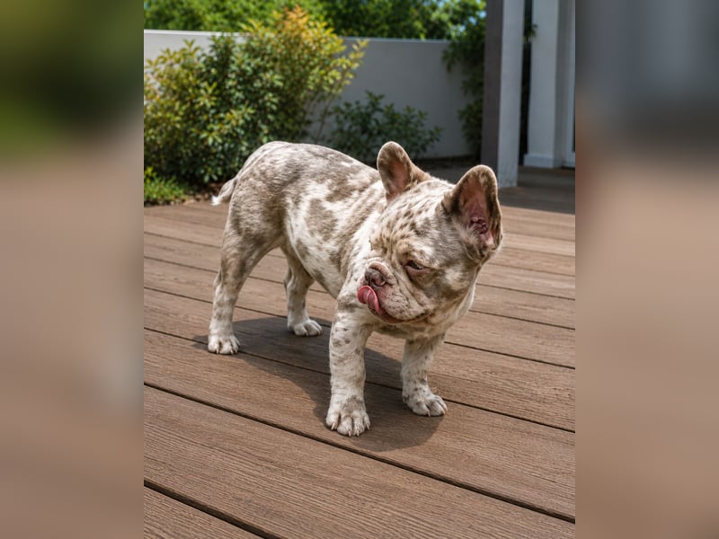 Exklusiver Fluffy-Frenchie Rüde in Merle mit blauen Augen sucht sein Zuhause