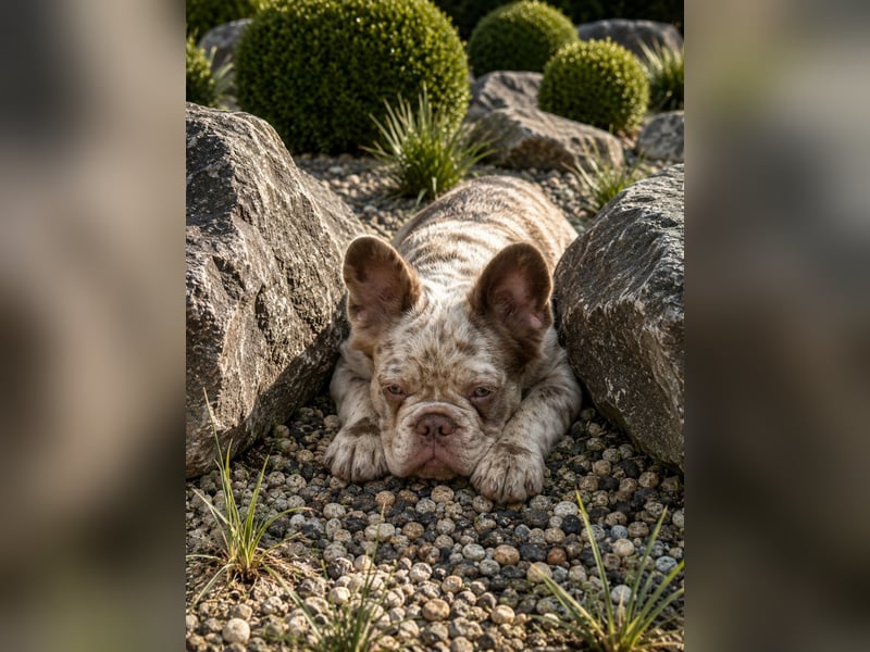 Exklusiver Fluffy-Frenchie Rüde in Merle mit blauen Augen sucht sein Zuhause